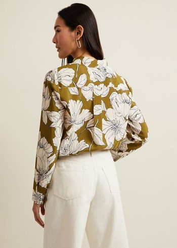 Phase Eight Lena Linear Floral Shirts Olive Canada | SLFETA-231